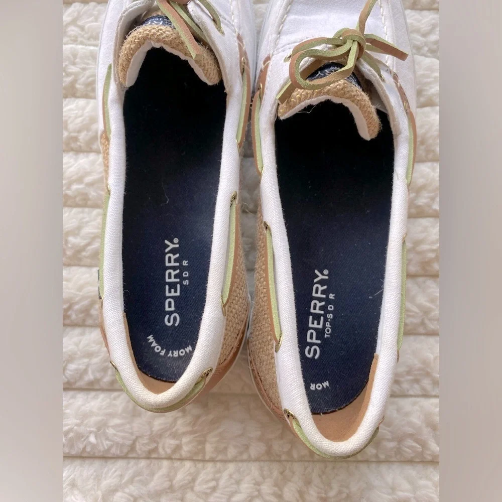 Sperry Top-Sider Women’s Boat Shoes Size 8.5M White Canvas & Tan Leather - Picture 9 of 9